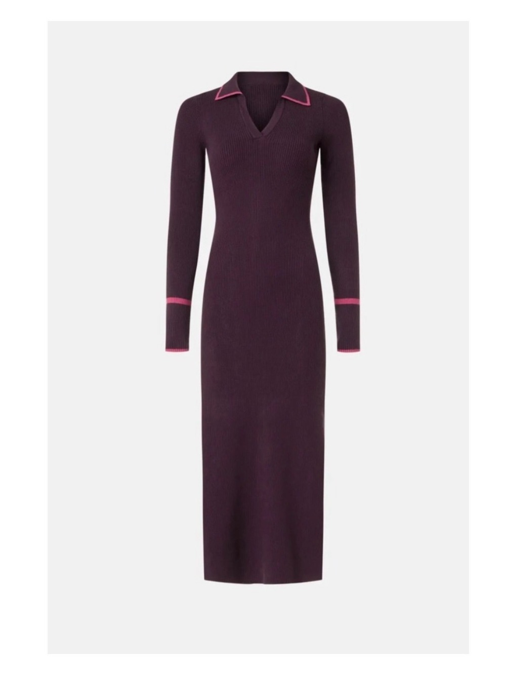 Marine Layer Contrast Trim Long Sleeve Polo Sweater Knit Ribbed Dress M
